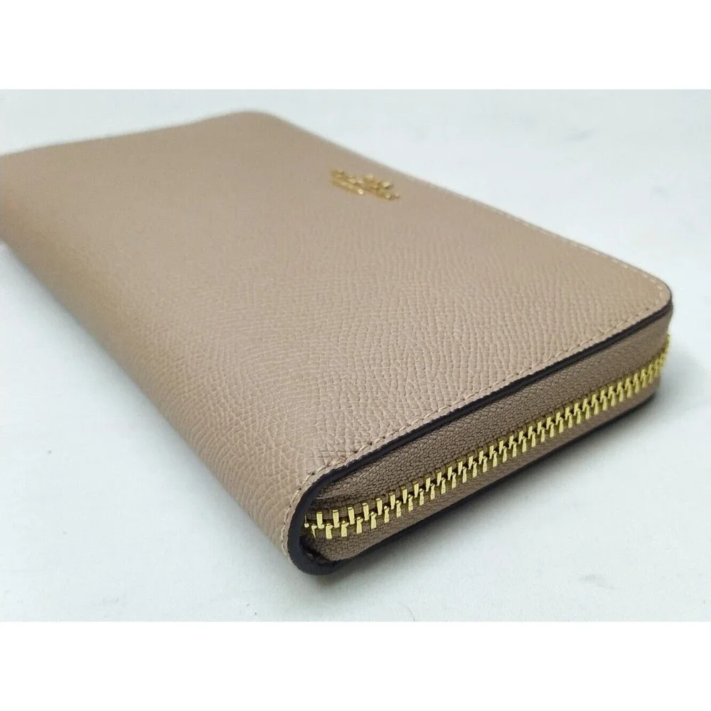 Coach Taupe Brown Crossgrain Leather Zip Around Credit Card Wallet - NWT $298
